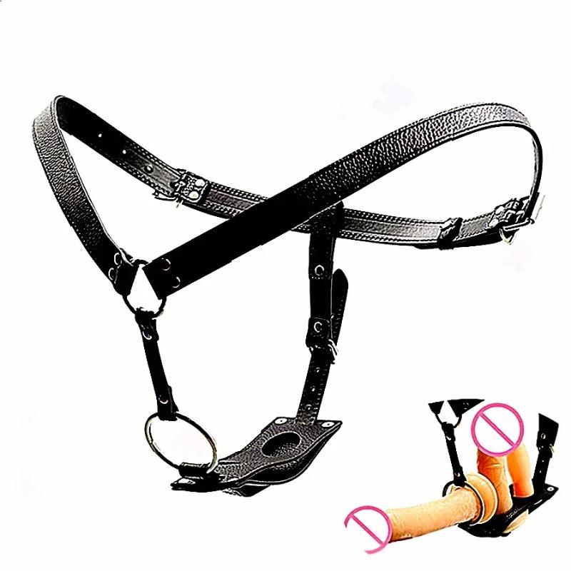 Male Underwear Sexual Sissy Panties Leather Fetish Men Chastity Belt Harness Sex Shop with Triple Belt Gift for Women Men
