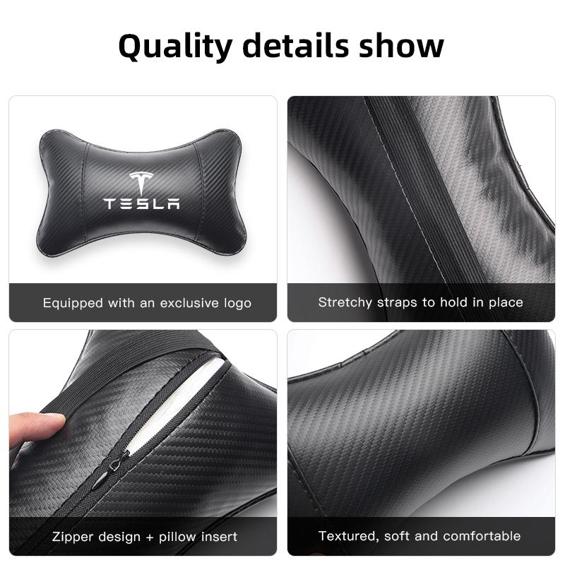 Car Seat Headrest Carbon Leather Pillow Neck Cushioning For Tesla Model-Y Model-3 Model-X Model-S Cybertruck Roadster SpaceX