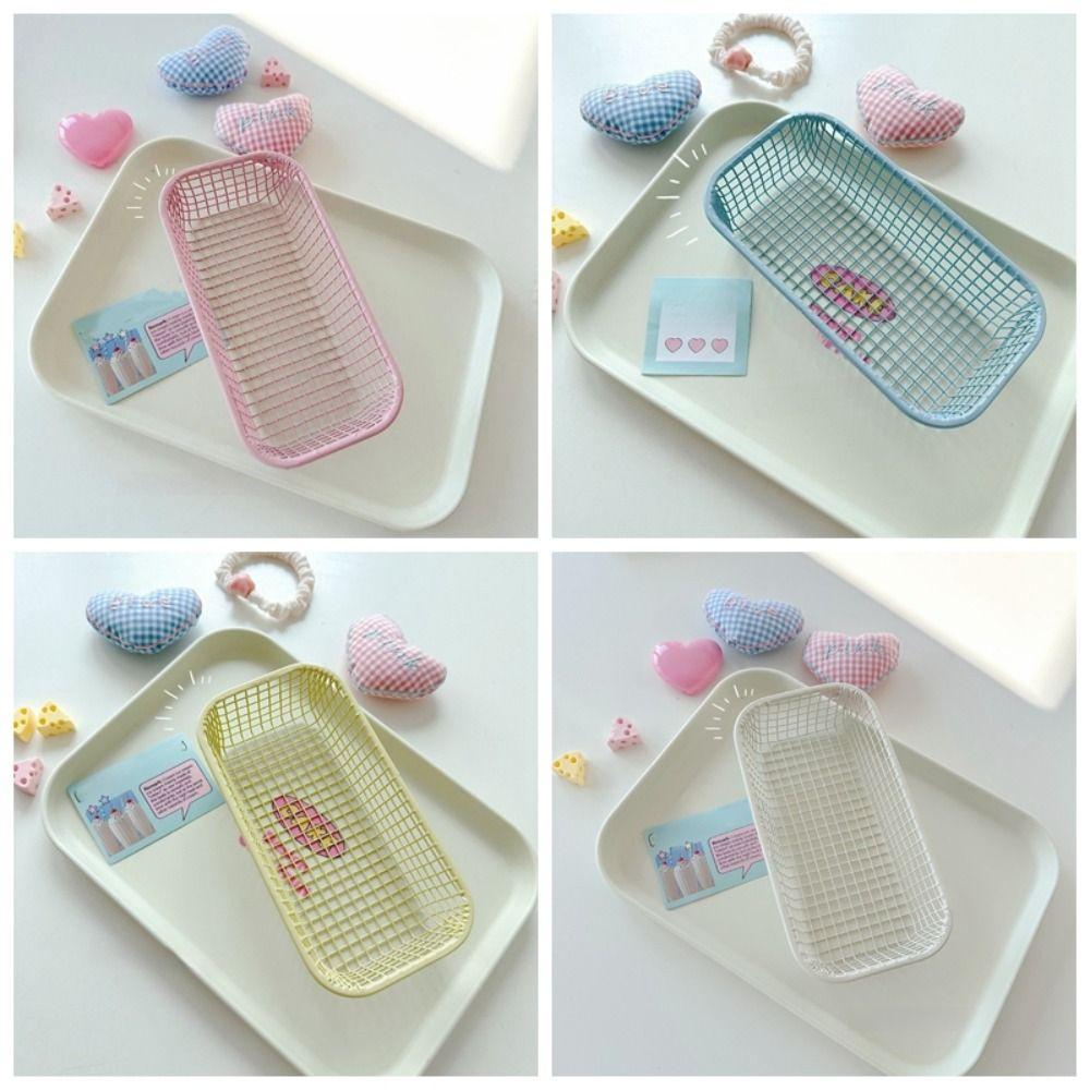 Multi-functional Desktop Storage Basket Large Capacity Candy Color Sundries Organizer Basket Iron Hollow Out Stationery Holder