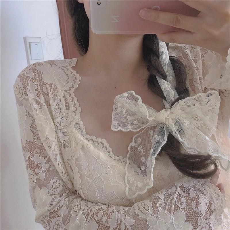 Femei Eșarfă Lungă Îngustă Albă Dantelă Decupată Colier Panglică Brodată Floral Culoare Solidă Elastice de Păr Accesorii de Păr de Vară