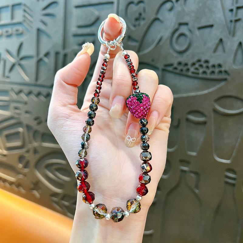 Flash Beaded Mobile Phone Chain Crystal Bow Key Bag Lanyard Pearl Mobile Phone Lanyard Small Gift