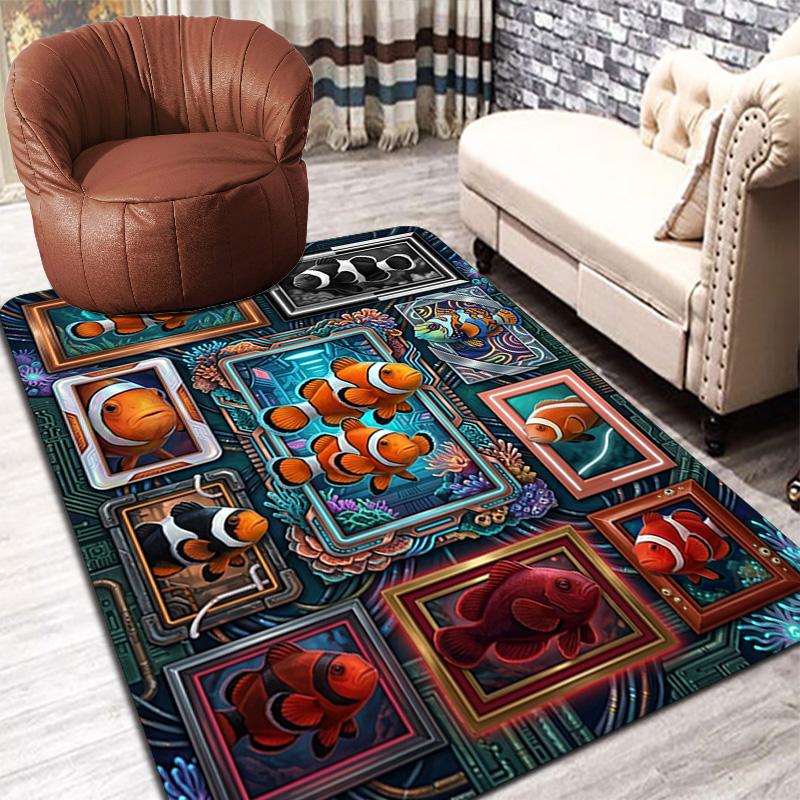 Clownfish Frames Composition Pattern Rug Floor Mat for Living Room or Bedroom Soft and Comfortable Carpet a Gift for Birthday and Holiday.