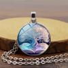 Time Gem Tree of Life Pattern Round Glass Pendant Necklace
