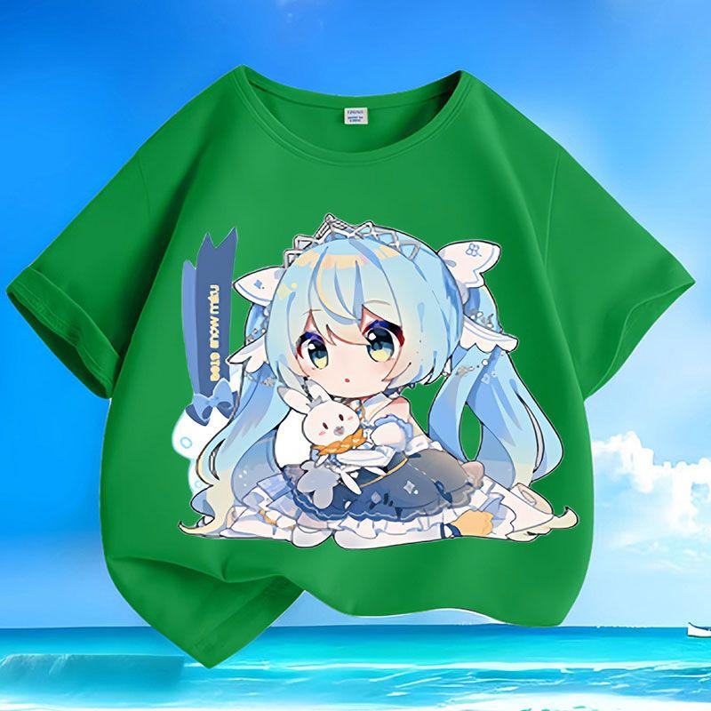 Roztomilá trička Hatsune Miku pro děti, volná trička pro kluky a holky, letní