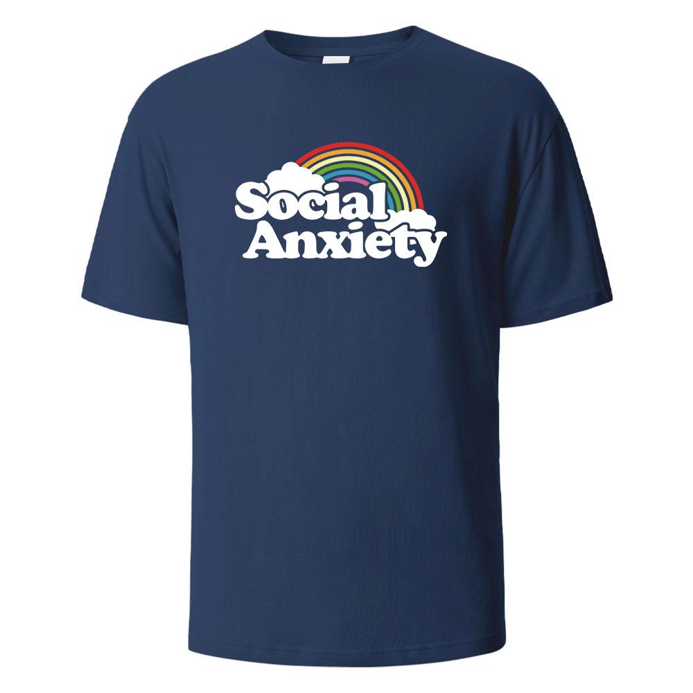 Social Anxiety Printing Mens Tshirt Casual Breathable Tees 100Cotton Funny Tops Street Oversized TShirts For Men Women Oneck