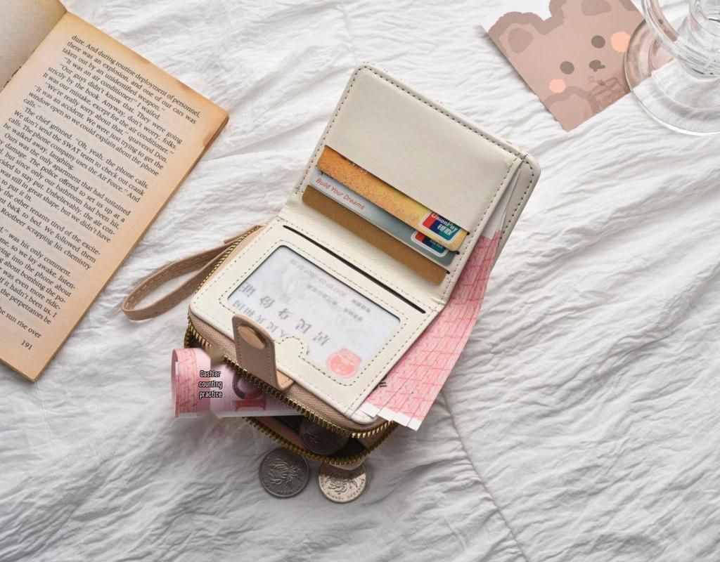 Japanische Niedliche Kätzchen Damen Kurze Geldbörse mit Reißverschluss Münzfach und Kartenhalter