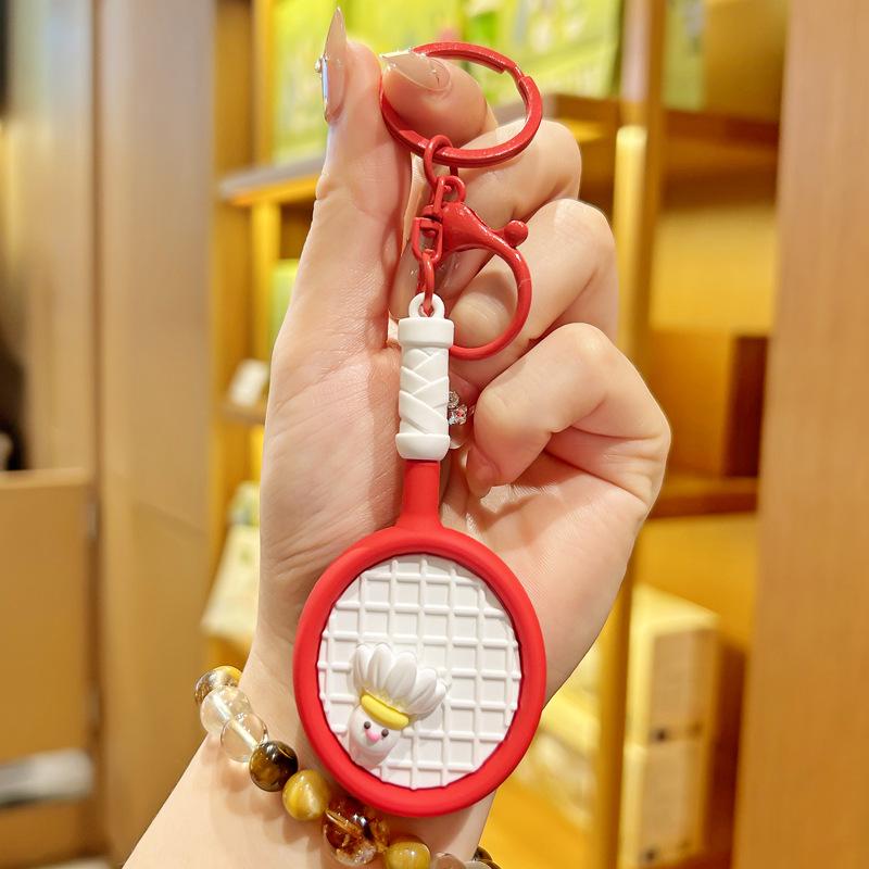 Cartoon Badminton Racket & Tennis Keychain Pendant - Sports Gift for Couples