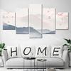 5 Pieces Canvas Wall Arts Illustrated Landscape Hazy Hills Cherry Trees Poster Modern Home Decor  Modular Picture Living Room