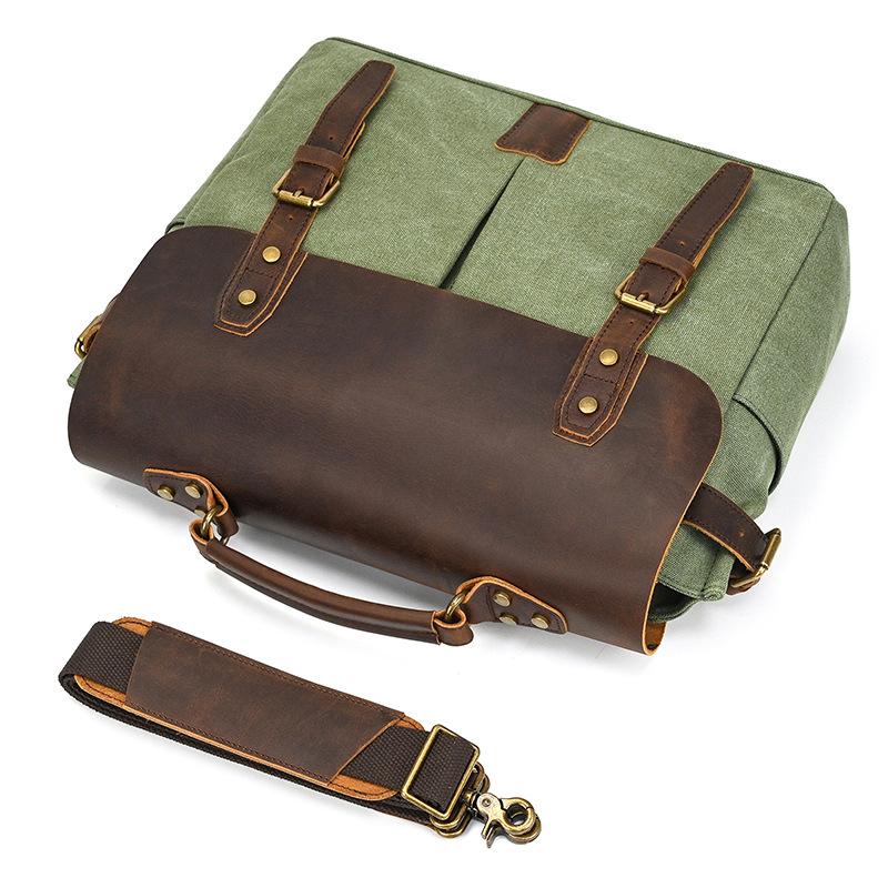Large Male Genuine Leather Briefcase Handbag Messenger Bag 13" Laptop Briefcase Multifunction Shoulder Bag Canvas Bag Crossbody
