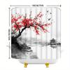 1 Piece Of East Asian Cherry Blossom Shower Curtain, Polyester Fabric, Machine Washable, Suitable For Bathroom Decoration