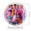 KPop Girl Dämonenjäger Geburtstagsparty Dekorationen Lila Einweg-Geschirr Anime Rosa Ballons Hintergrundbanner Kuchenaufsätze