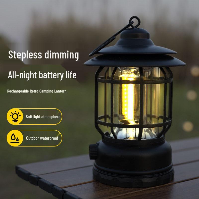 Waterproof Retro Portable Lantern with Type-C Charging for Camping