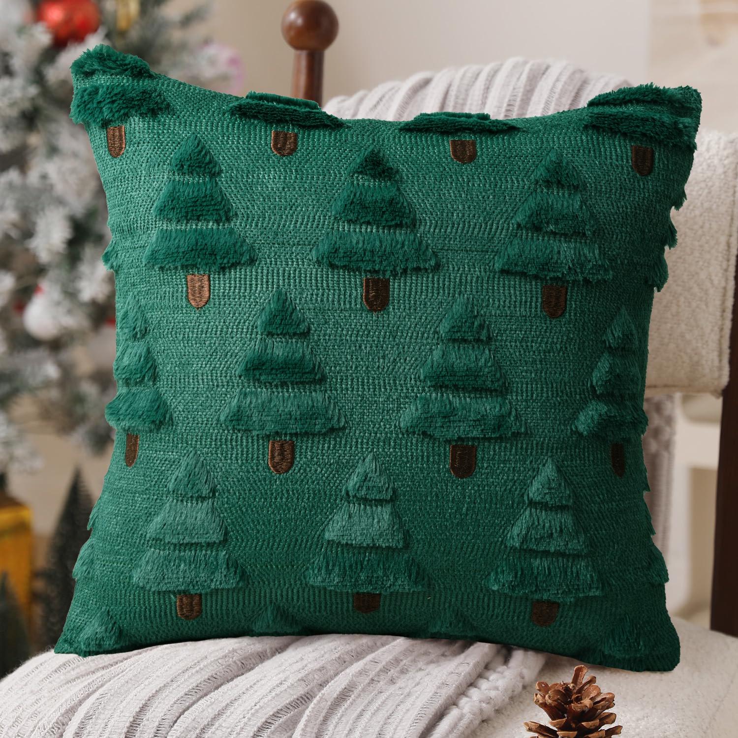 

45x45cm Christmas Embroidery Pillowcase - Plush Tree Design Cushion Cover, Festive Home Atmosphere Decor 45x45cm