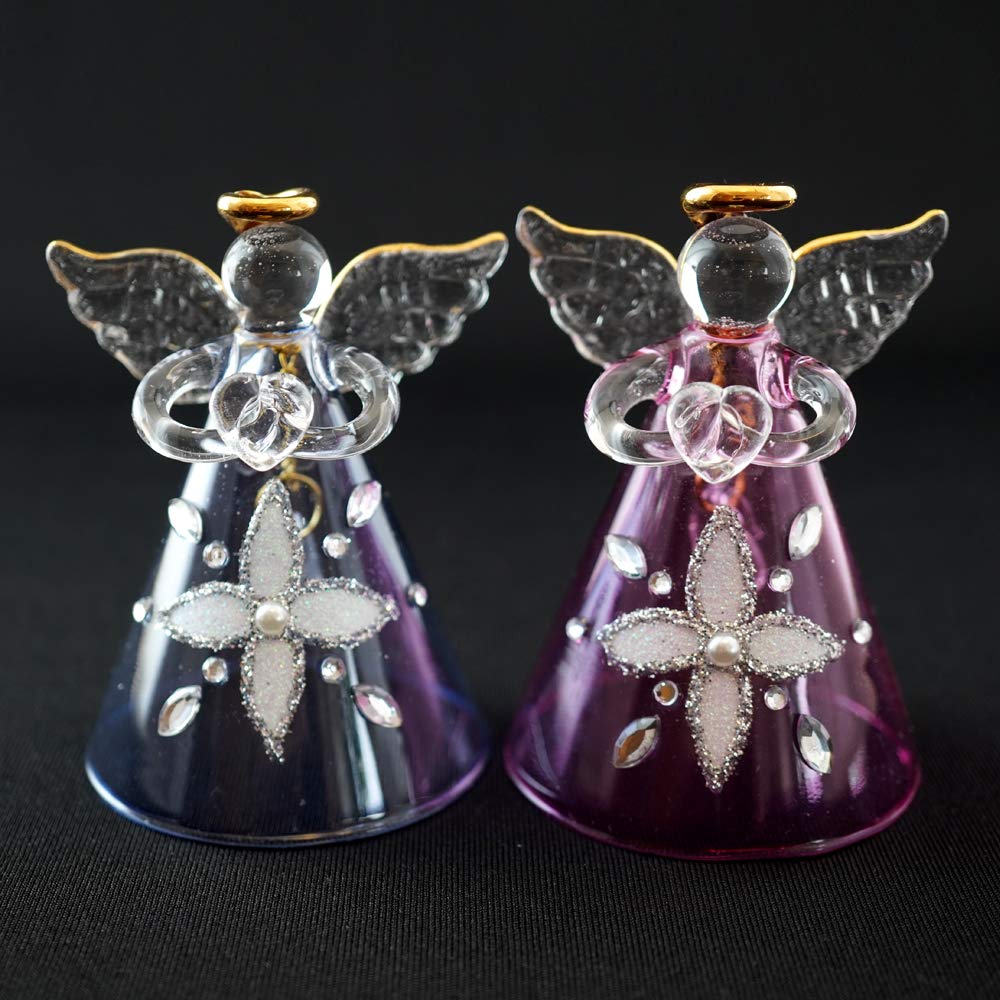 Fourcart Cute Handmade Glass Crafts [Crystal Angel Bell] Blue x 6-Piece Set