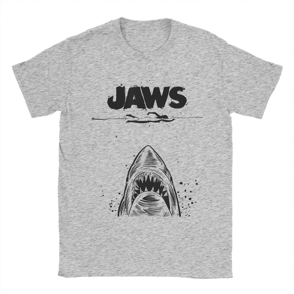 Jaws 50th Anniversary Poster Men's T Shirts Shark Sketch Creative Tee Short Sleeve Crew Neck T-Shirts Cotton Printed Clothing