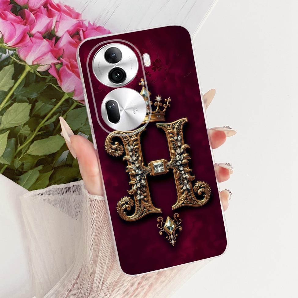 Clear For Oppo Reno 11Pro 5G CPH2607 Cover For Oppo Reno 11 Pro 5G Case Luxury Crown A-Z Letters 2D Flat Pattern Soft Phone Case