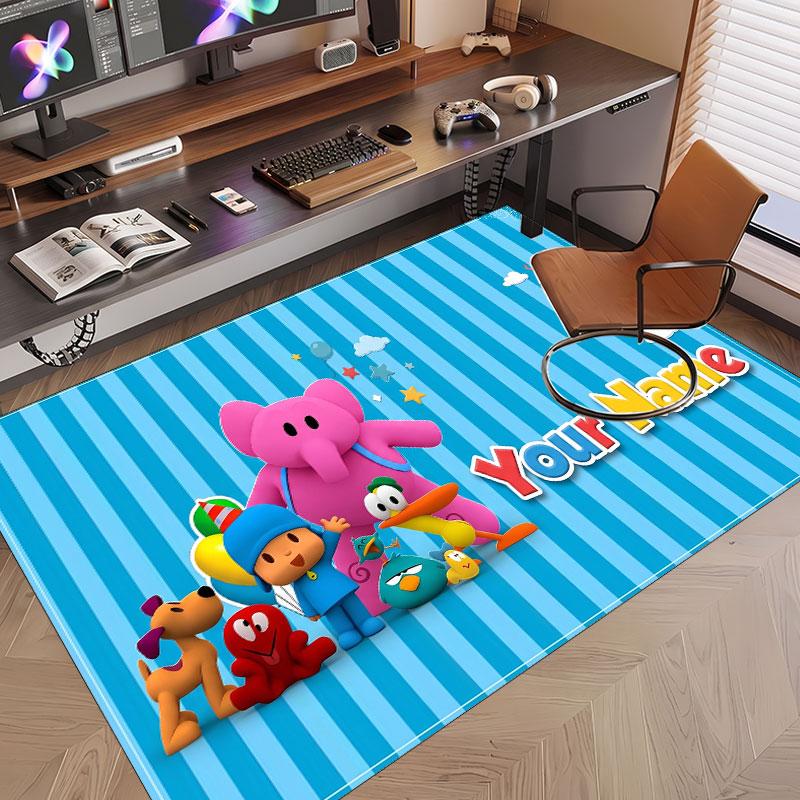 Custom Name Text Crystal Velvet Rug,Pocoyó Soft Plush Decorative Non Slip Floor Carpet