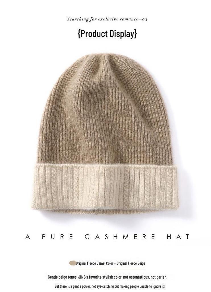 Unisex 100% Cashmere Color Block Knit Hat with Ear Protection