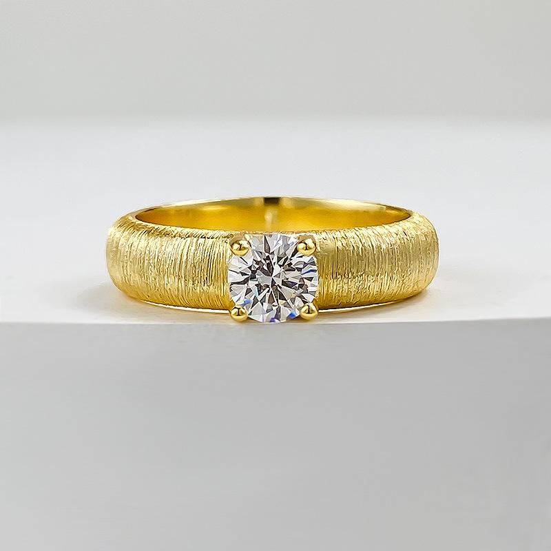 Longlongjin S925 Silver Gold-Plated Ribbon Ring Set with 5.0 White Diamonds, Vintage Brushed Finish