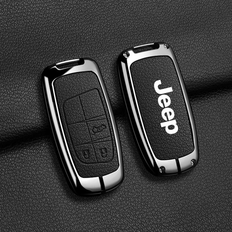 For Jeep High Quality Leather Car Key Case For Jeep Grand Cherokee WK2 KL Wrangler JK Commander Renegade Compass 2018 2022 Ac