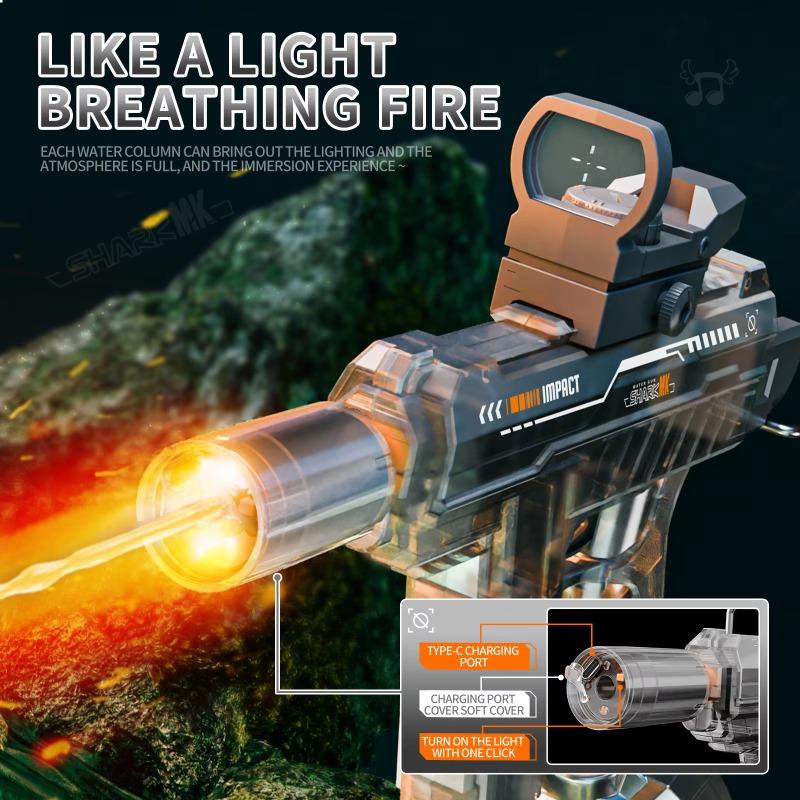 Simulation Shooting Flames Electric Water Gun Toys For Kids Automatic Water Pistol With Recoil Children Summer Outdoor Beach Toy