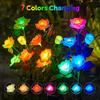 Garden Solar Rose Light Outdoor Faux Roses with Solar Lights Color Changing Flower Light with Ground Spike for Outside Patio Yard Pathway Decor