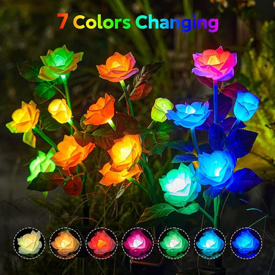 

Garden Solar Rose Light Outdoor Faux Roses with Solar Lights Color Changing Flower Light with Ground Spike for Outside Patio Yard Pathway Decor синій
