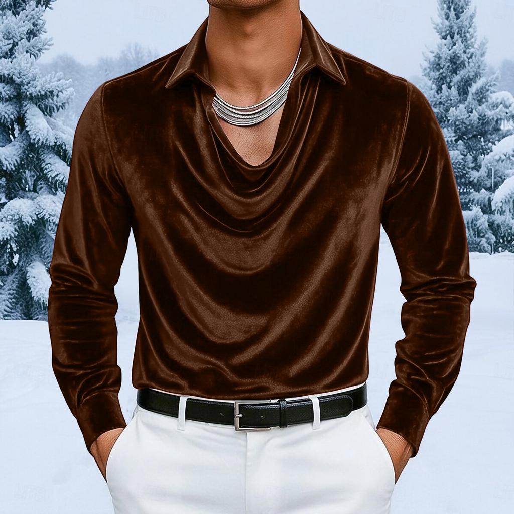 Stylish Men's Color Velvet Long,sleeved T,shirt Pullover Top