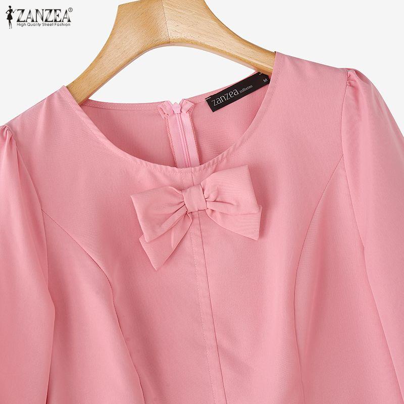 ZANZEA Women Casual Round Neck 3/4 Sleeve Elegant Blouse