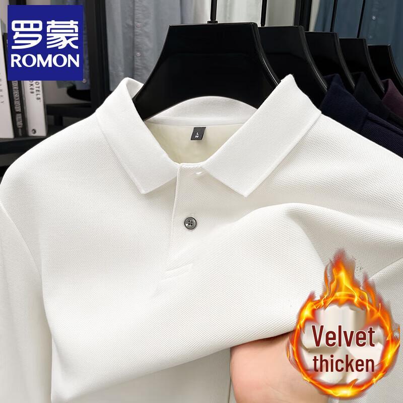 Romon Men's Fleece-Lined Cotton Long Sleeve Polo Shirt