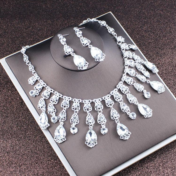 2022 Bridal Rhinestone Necklace & Earrings Set - Korean Wedding Hair & Dress Accessories