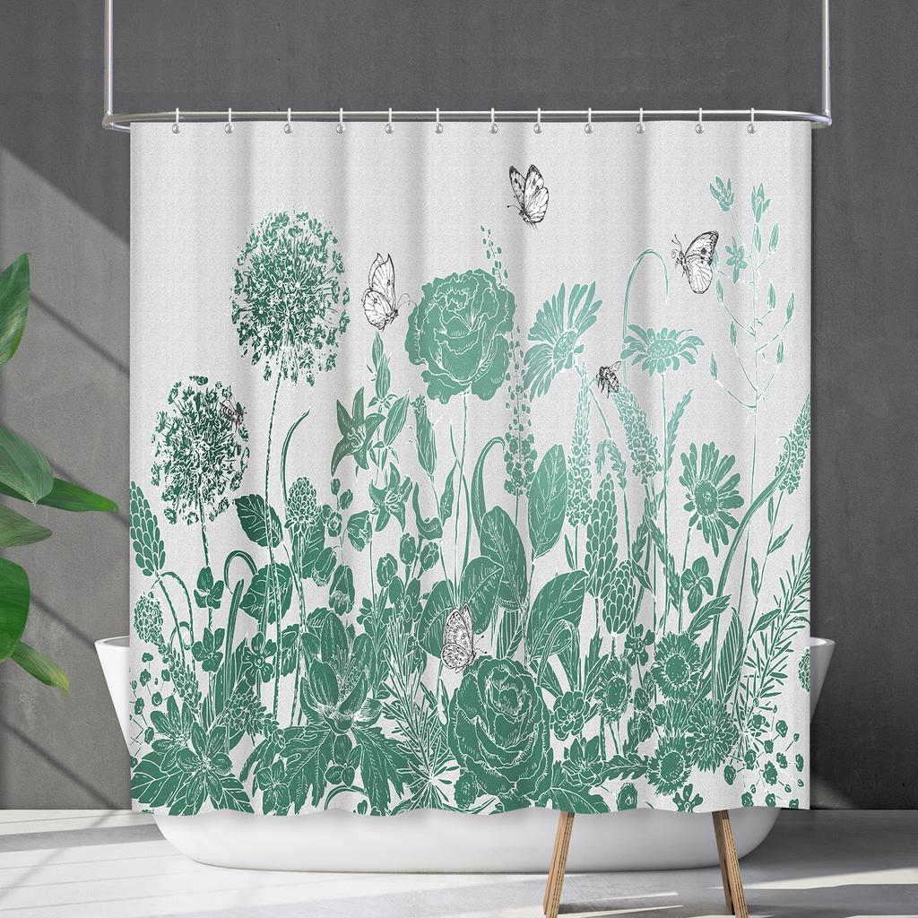 Duschvorhang Wasserdicht Und Schimmelresistent 3D Digitaldruck Pflanze Blume Und Gras Duschvorhang Badezimmer Trennvorhang