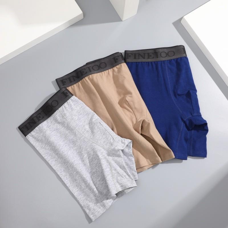 FINETOO Men Pure Cotton Boxer Briefs Soft and Breathable Underwear Sweat Absorbing and Antibacterial Panties S-XXL