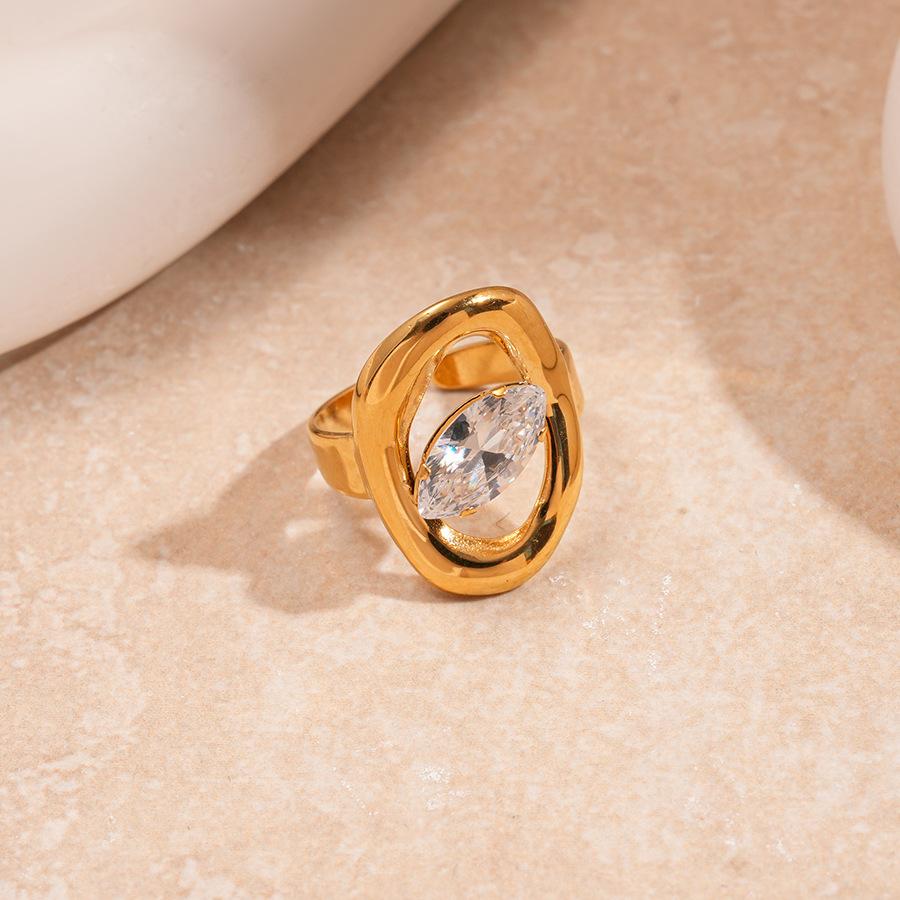 Metallic stainless steel zircon irregular opening ring simple geometric jewelry