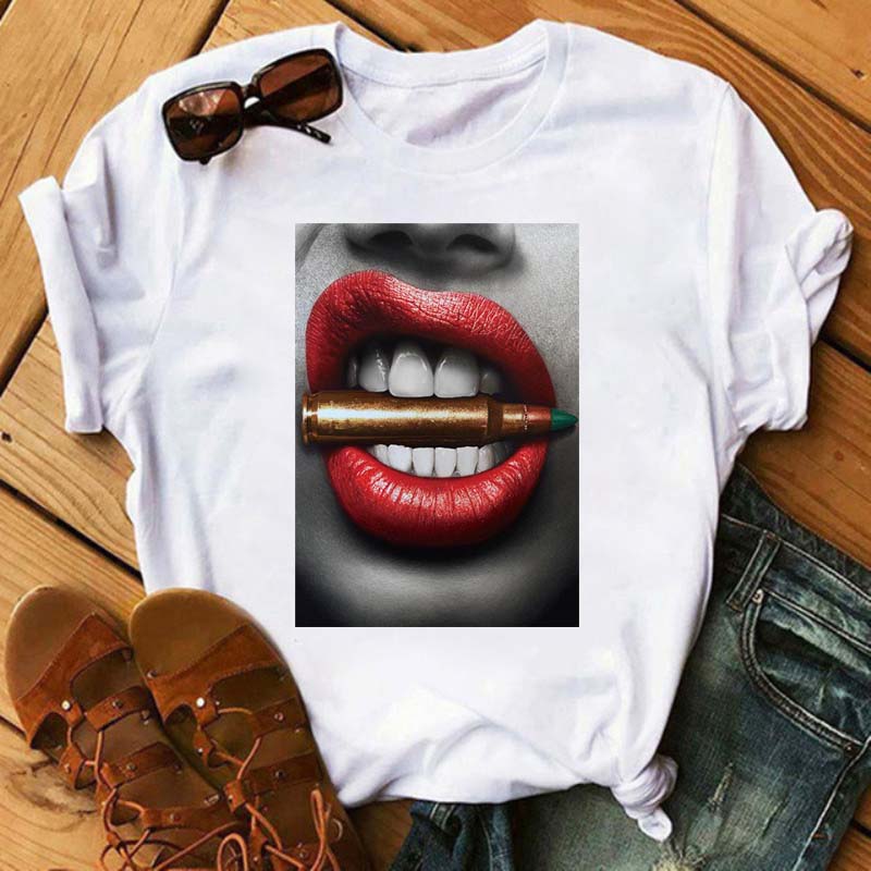 New Sexy Lips Unisex Tshirt Fashion Graphic Printed Tshirt Harajuku  Ulzzang Rose Diamond Snake Lips Casual Tops Tee