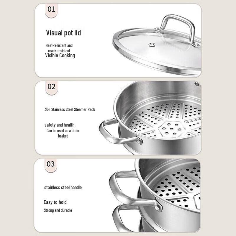 KOBACH 22cm Double Layer 304 Stainless Steel Steamer Pot