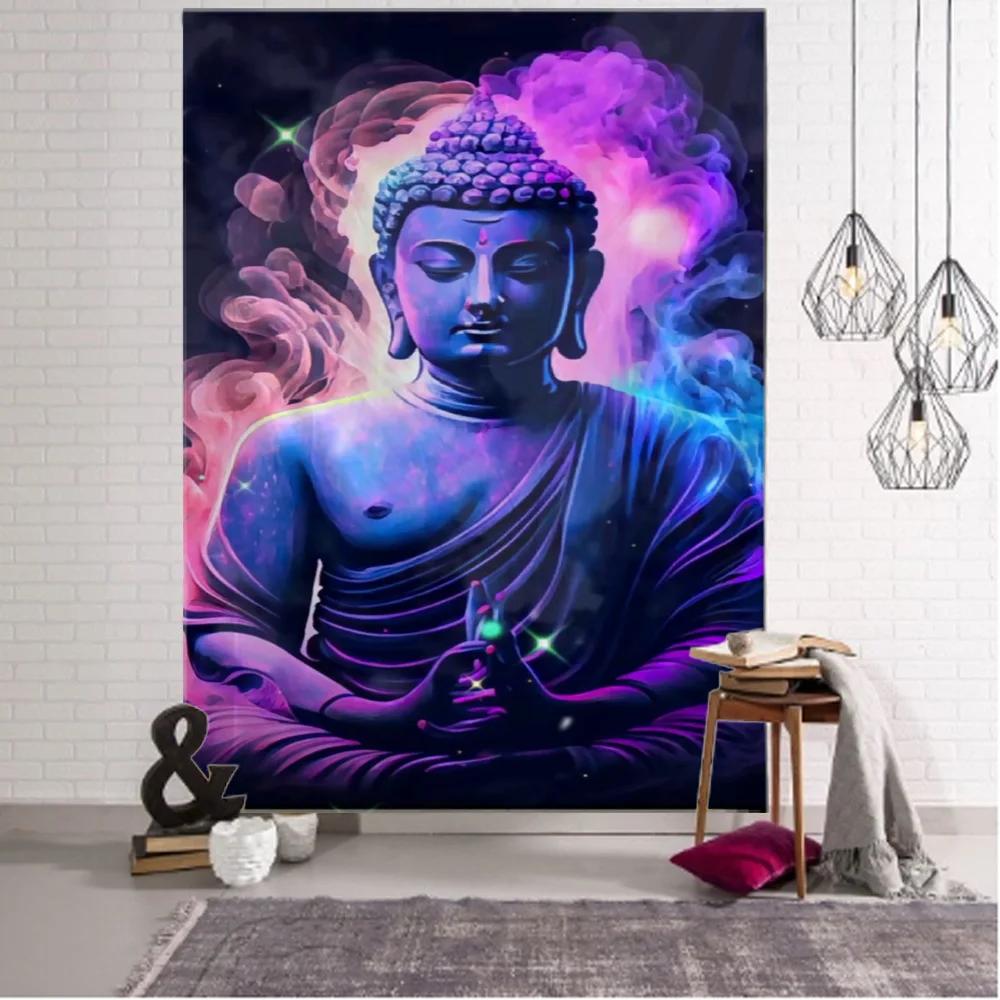 Religious Buddha Lotus tapestry wall hanging psychedelic wall art decoration Buddha statue sculpture living room home decoration