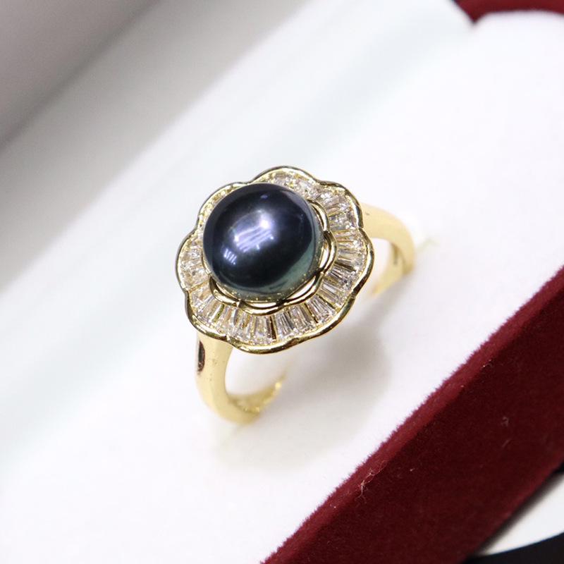 High Luster Freshwater Pearl Ring with Slight Imperfections, 8-9mm, Open Design, 18K Gold Plated, Cubic Zirconia Accents