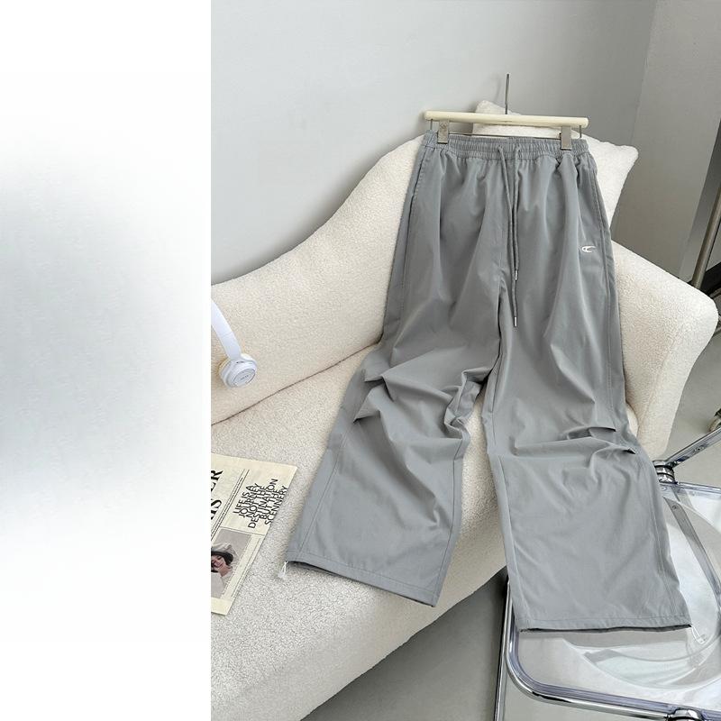 

Весна и лето Новые свободные прямые повседневные быстросохнущие спортивные брюки с вышивкой широкие брюки XL