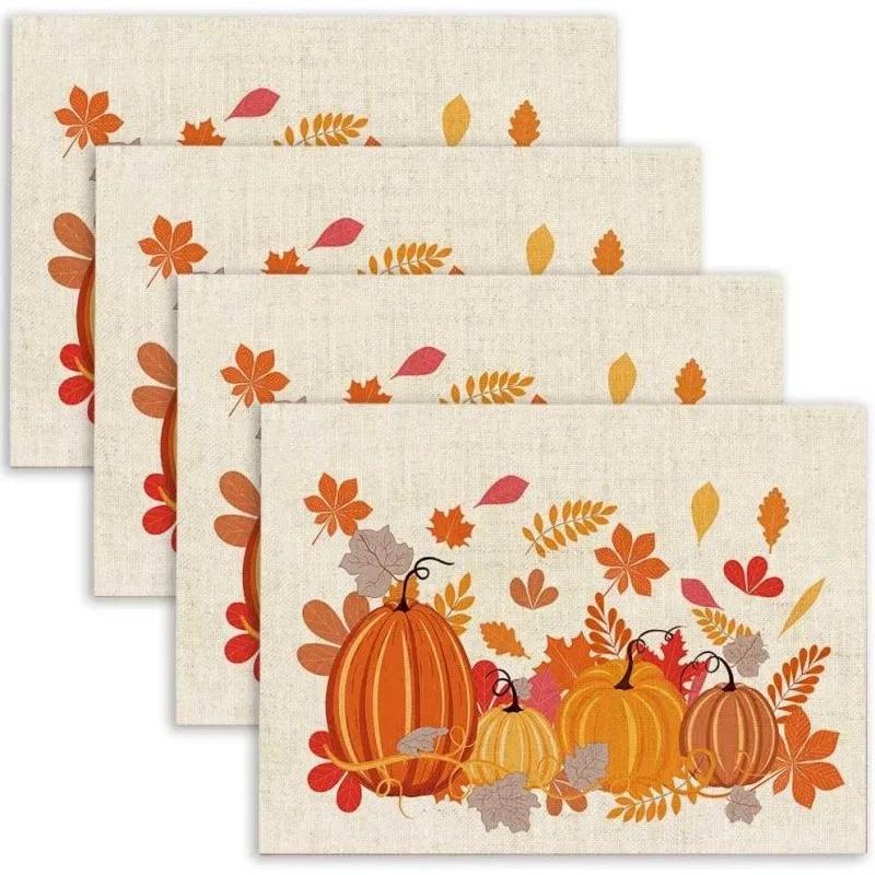 1PC Happy Thanksgiving with Falling Leaves Placemats Autumn Holiday Decoration for Dining Table