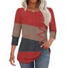 Women's Fashion Casual Color Block Stitched Print Round Neck Seven-sleeve T-shirt Top