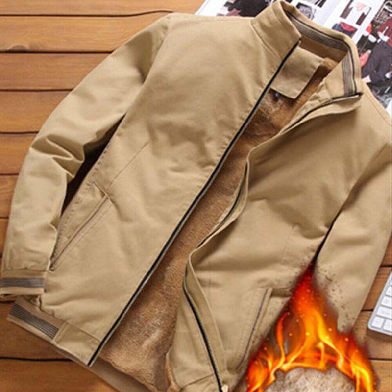 Luxuriously Warm Men Fleece Lined Puffer Jacket With Zip Closure And Ribbed Hem
