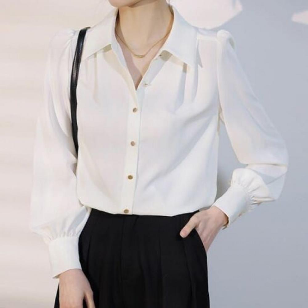 Navava Unisex Vintage Elegance Plain Long Sleeve Collar Shirt Nb2505