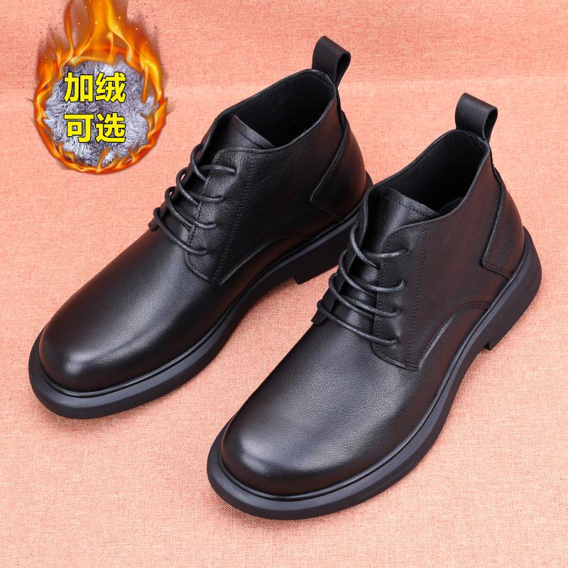 Men's leather shoes, genuine leather Martin boots, medium-top casual leather boots, autumn breathable winter velvet men's shoes
