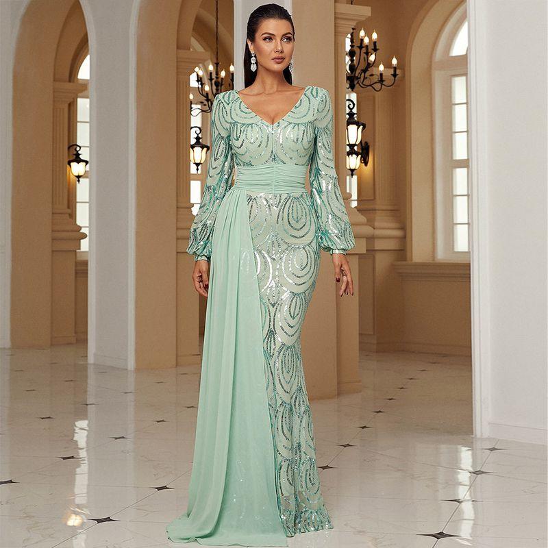 Sequin Evening Gown Birthday Party Formal Wedding Dress New Green XL