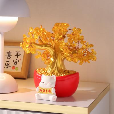 Facai Tree Zhaocao Resin Ornaments Opening TV Cat Living Room House Moving New House Living Room Tabletop Decoration Gift Idea