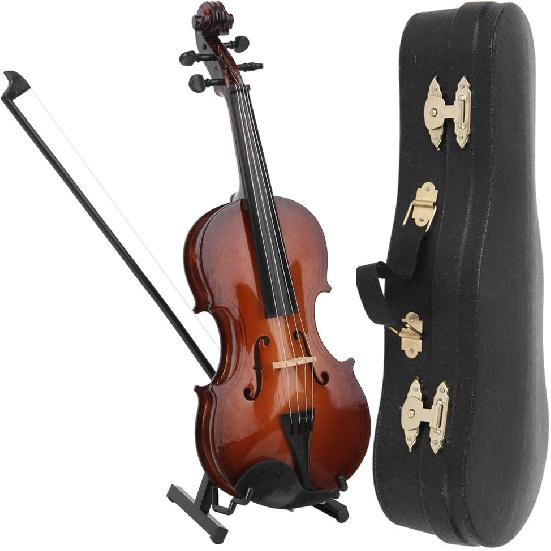Hand Made Wooden Mini Violin, 7.9in Mini Musical Instrument Model Ornaments With Gift Box - Small Violin Toy for Home Decoration