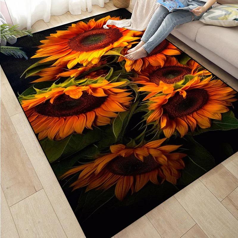 Sunflower Print Kitchen Mat Rug Set Doormat Carpet Non-Slip for Farmhouse Hallway Home Office Sink Laundry Room Floor Decor
