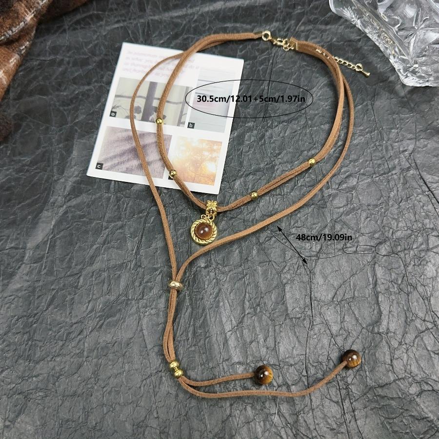 Retro Style Double-layer Layered Necklace, Adjustable Meilad Rope Design, Retro Niche Double-layer Necklace, Simple Circular Pendant