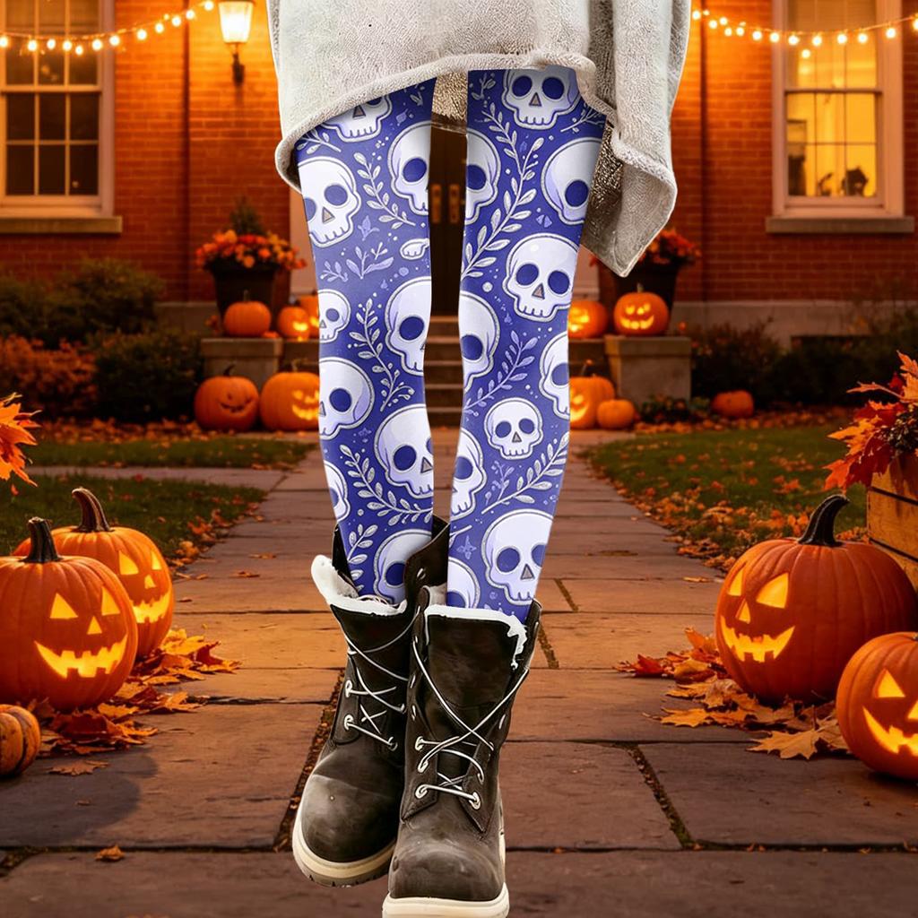 Women's Halloween Printed Stretchy Leggings Pants for Cozy Casual Home Wear